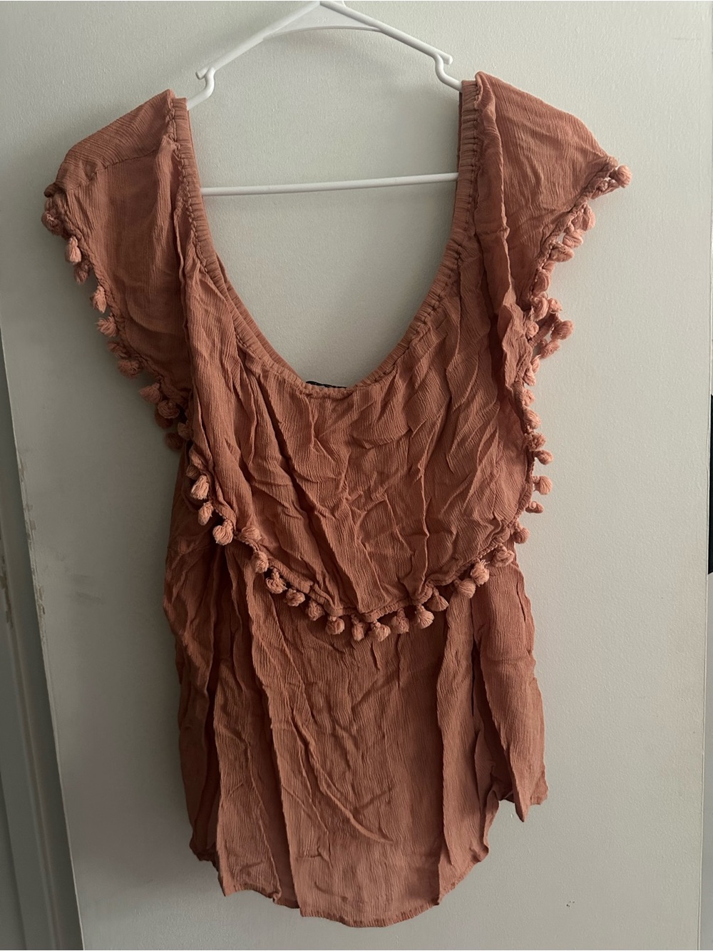 Eloquii Rust Brown Textured Pom-Pom Trim Blouse